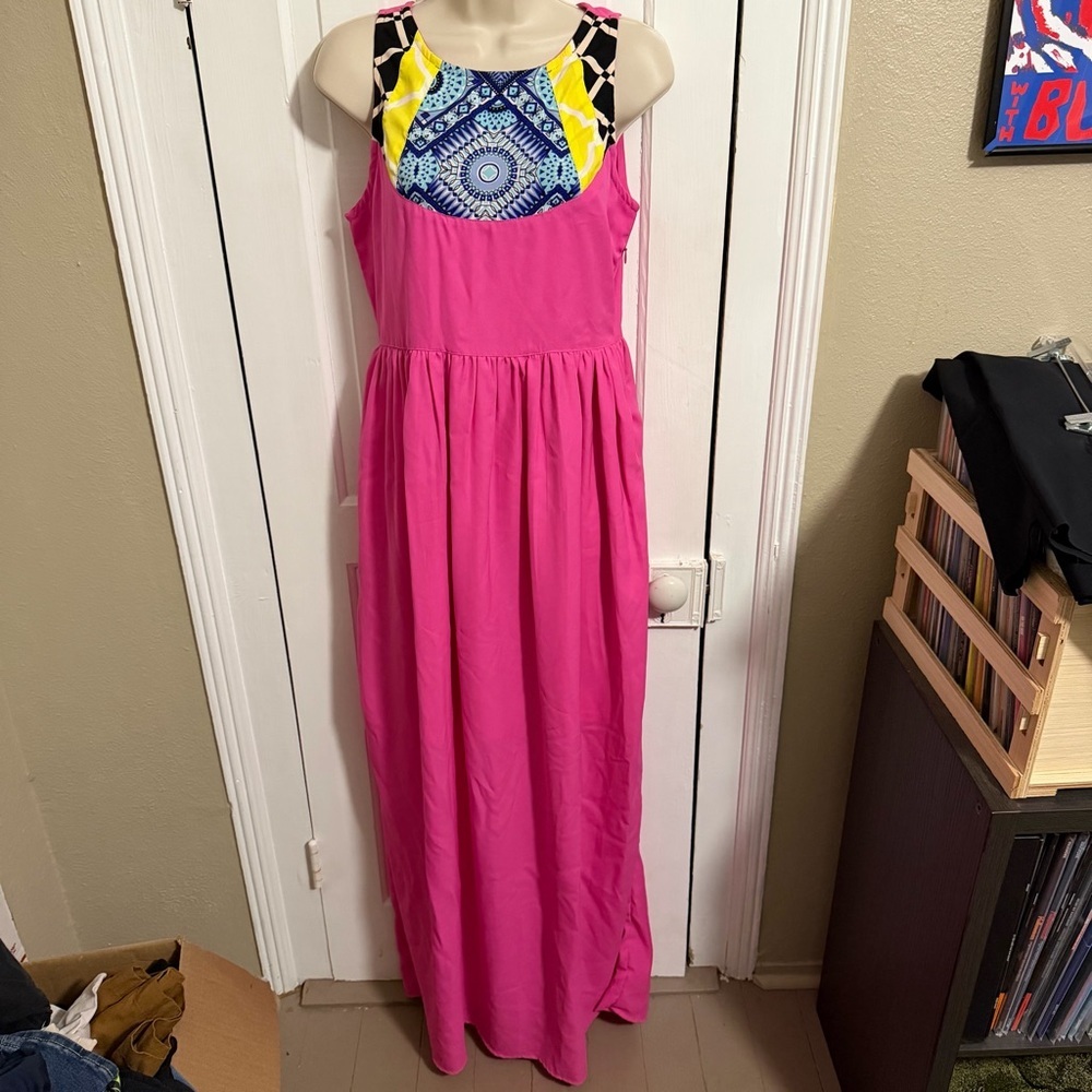 Almatrichi Madrid Spain Pink Pattern Maxi Dress Size 38 US 6